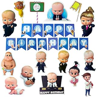 16 Pcs Happy Birthday Boss Baby Theme Set - Party Supplies for Boys & Girls With Cutouts Props & Cake Topper Decoration Items (Multicolor)