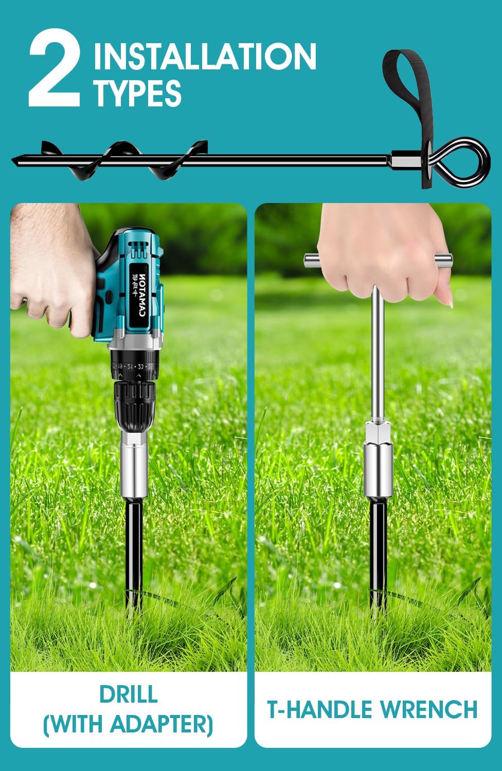 Ground Anchors Screw in 4Pcs, Trampoline Stakes Anchors with Straps Resistant High Wind, Earth Anchor for Swing Set, Tent, Trampolines, Carport, Canopies(4x15in) 4x15" Black