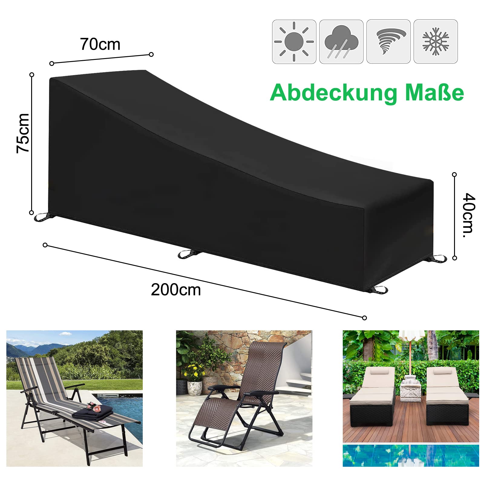 Housse De Chaise Longue Imperméable Et Résistante Aux UV, Tissu Oxford