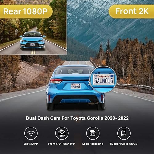 Miniatura 2 de Fitcamx Usado delantero 4K trasero 1080P Dash Cam Adapts para Toyota Corolla LE L XLE XSE 2020 2021 2022 híbrido y Hatchback 2019-2022 (E210Gen12),