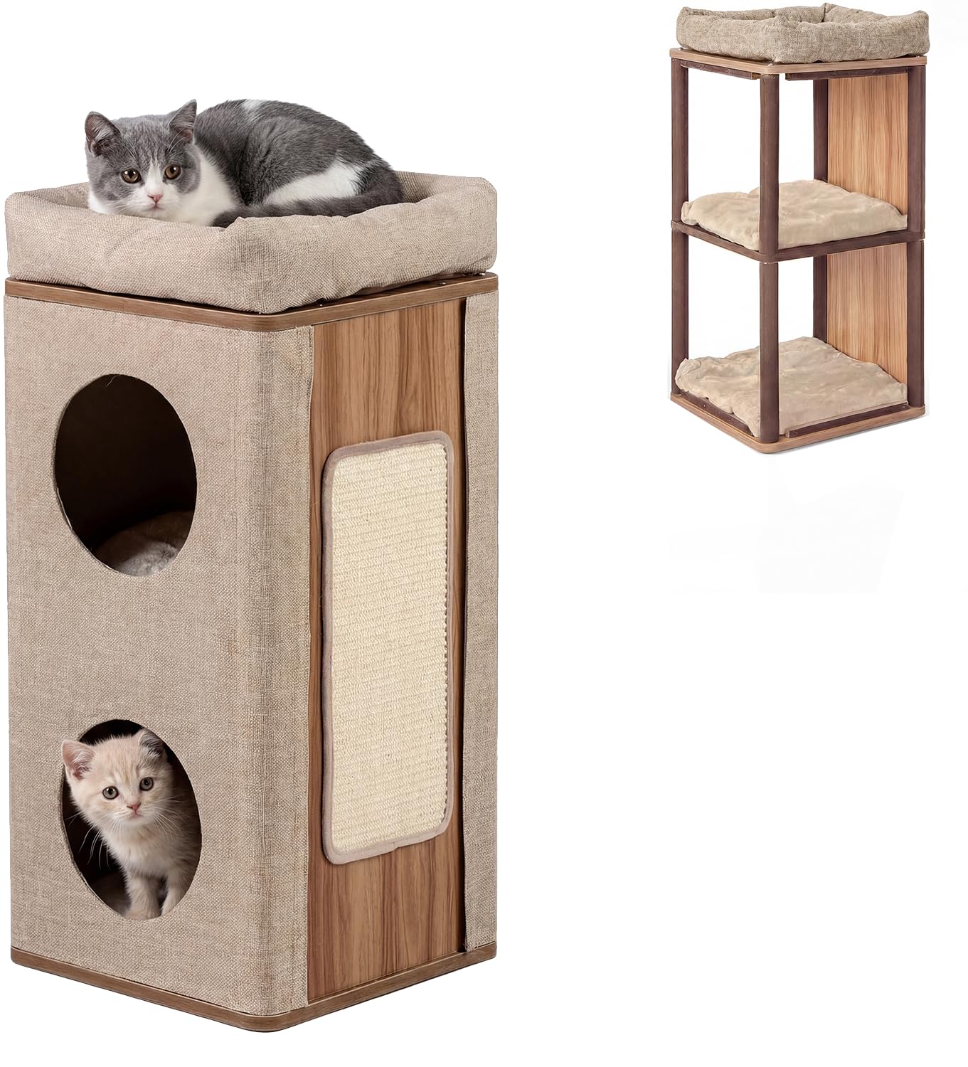 Niche intérieure stable pour chat avec griffoir en sisal robuste