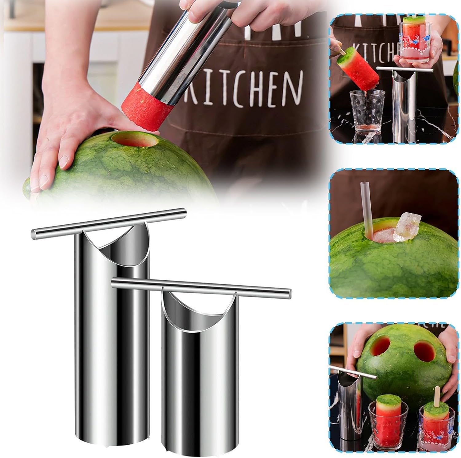 Stainless Steel Watermelon Puncher Cutter – Melon Opener Cutter with Round-Shape Slice, Multi-purpose Corer Cutter, Kitchen Gadgets Juicing Accessories (13×15.5×5.5CM)