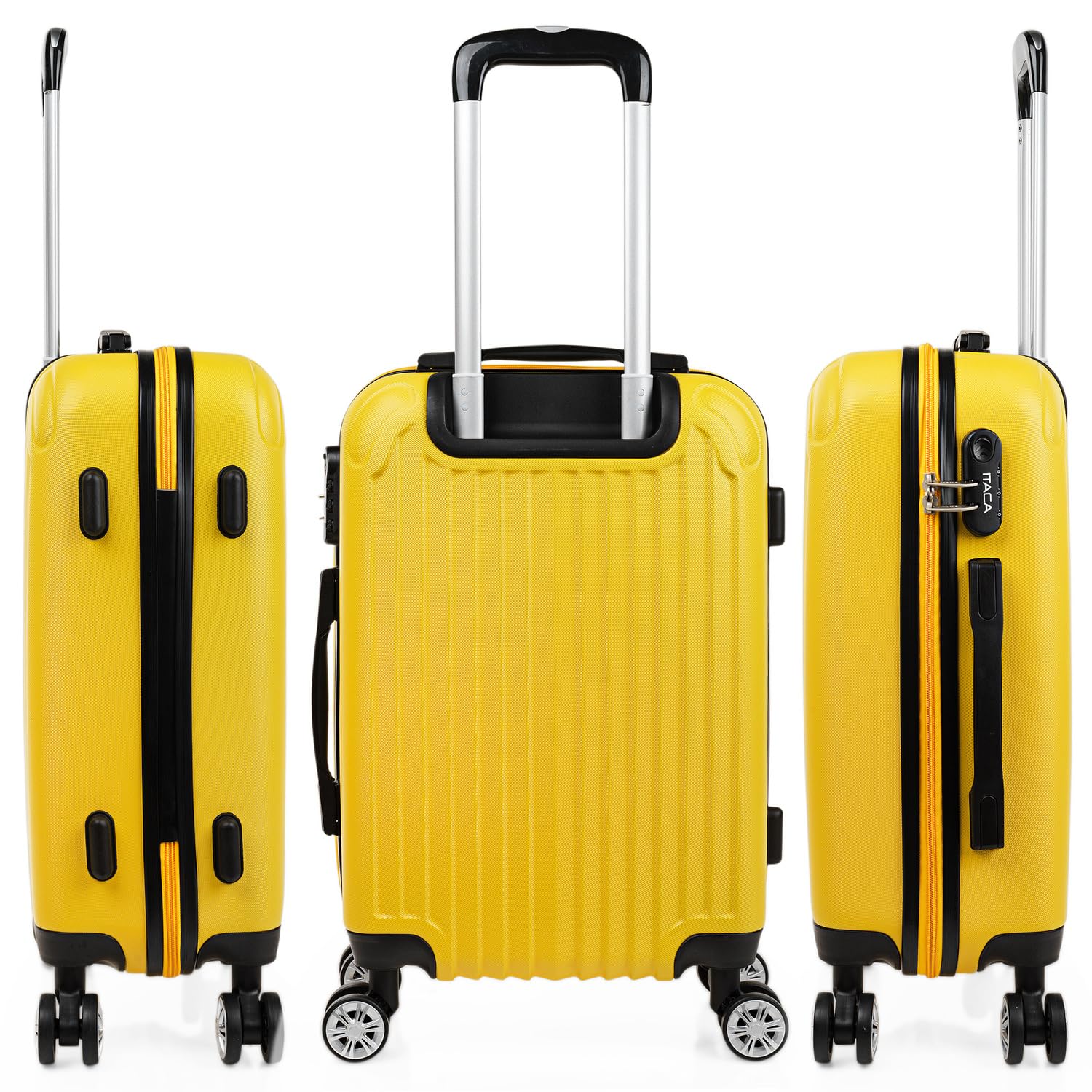 ITACA - Walizka na wózek, 50 cm, kabina, ABS. Bagaż podręczny. Sztywny i lekki. Rękojeść teleskopowa, 2 uchwyty i 4 koła. Tanie loty Ryanair Vueling T71550, Żółty
