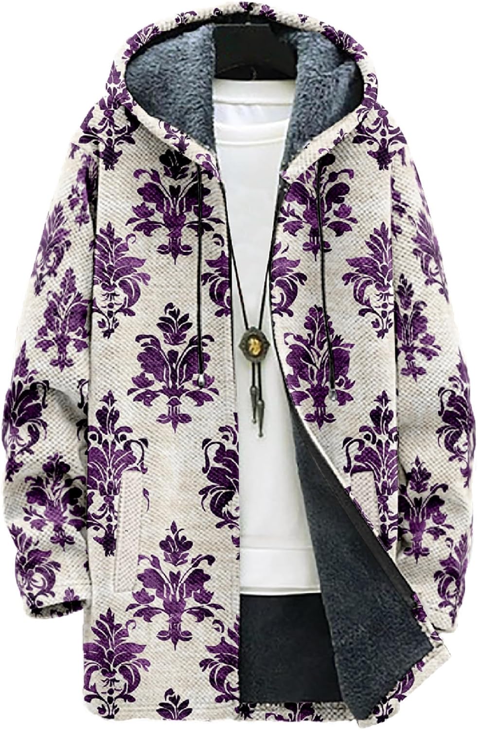 MARSVOVO Cardigans for Men Western Fleece Jacket Warm Fleece Fall Winter Casual Zipper Hooded Neck Coat with Pockets