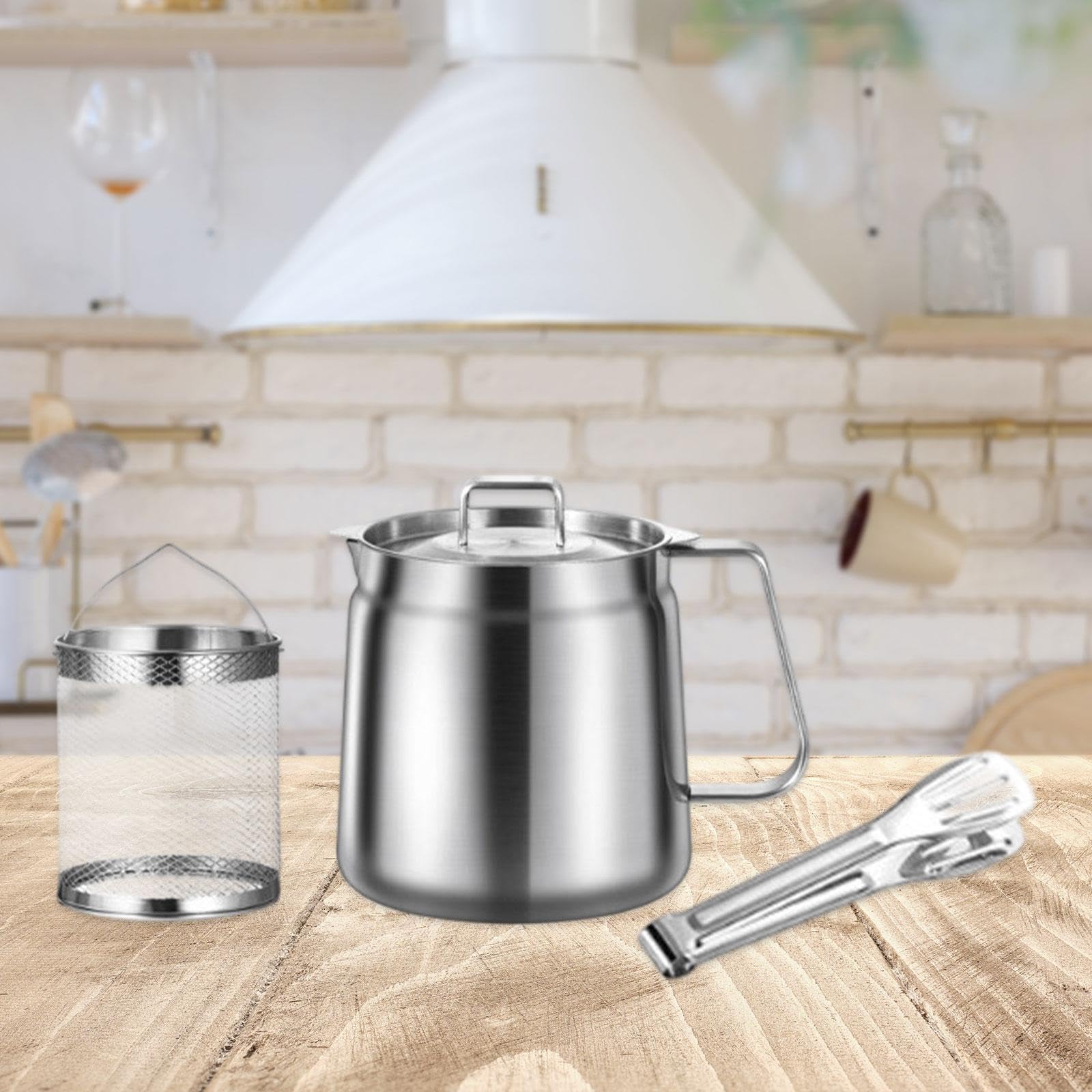 Freidora de Acero Inoxidable con Cesta, Filtro, Asa Y Tapa. Calentamiento Rápido, Fácil Almacenamiento. Ideal para Cocinas Domésticas, Catering, Campi, 2.0l