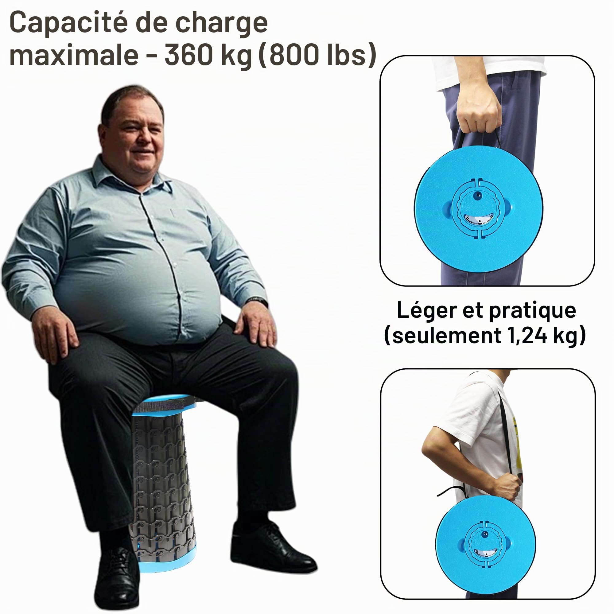 ALEVMOOM Tabouret de Camping Pliant Portable, rétractable et léger, adapté à l'extérieur, au Camping, à la pêche, au Barbecue intérieur, capacité de Poids maximale de 800LBS(SHBlue)