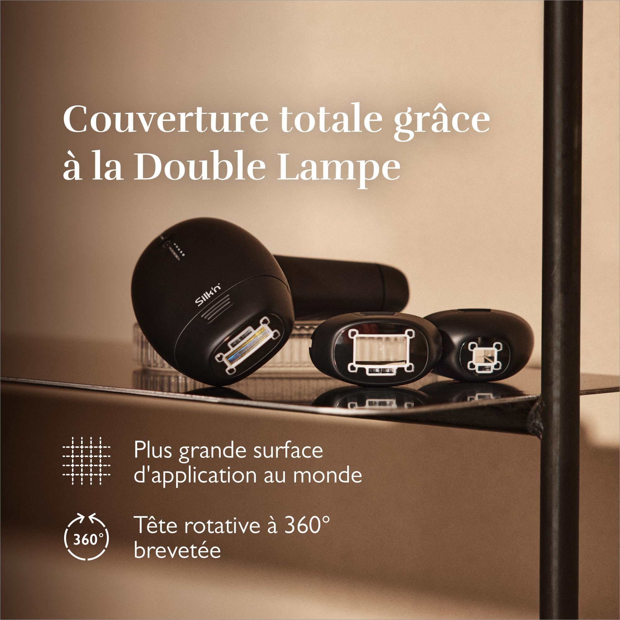 Silk'n épilateur à lumière pulsée - Silk'n 7 - Appareil d'épilation IPL avec tête rotative, 3 accessoires et rasoir - Visage, corps, bikini et plus - Adapté à toutes les couleurs de peau - Noir