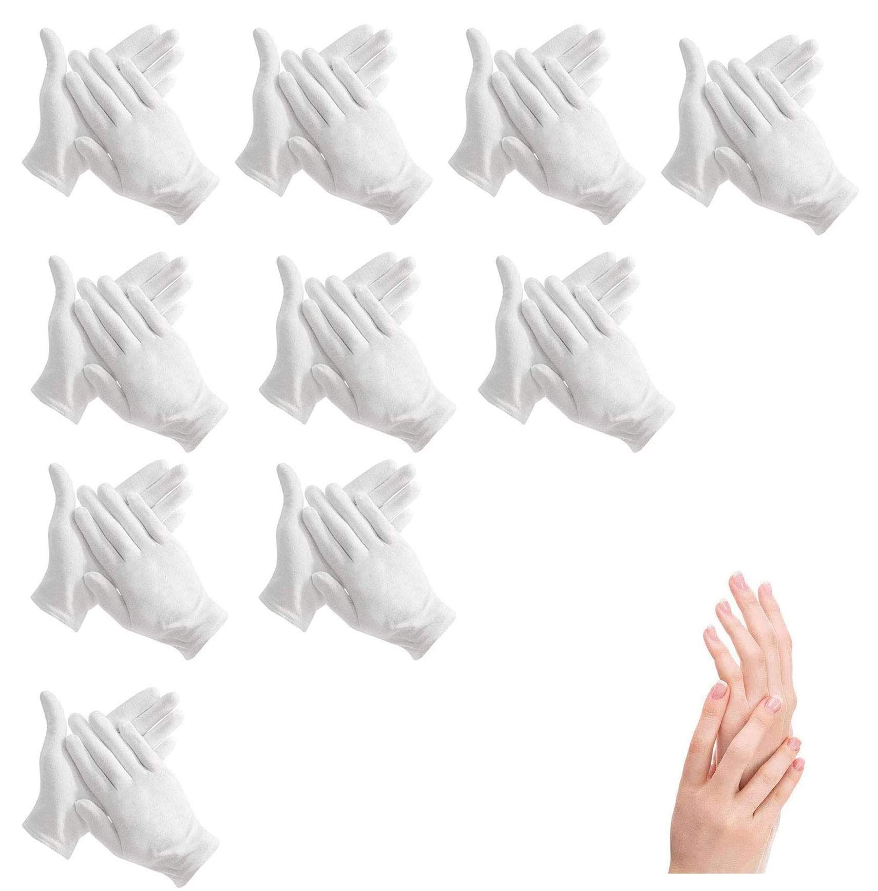 CGBOOM10Pairs Moisturizing Gloves Over Night Bedtime White Cotton | Cosmetic Inspection Premium Cloth Quality | Eczema Dry Sensitive Irritated Skin Spa Therapy Secure Wristband| One Size (Gloves-10p)