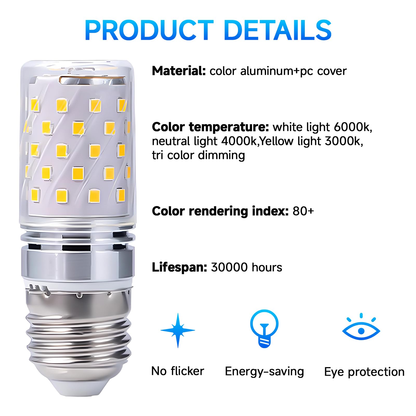 kclkda 12W E27 LED Corn Screw Bulbs,Durable Large Screw Corn Light Bulbs Super Bright 1200lm 6000K White E27 LED Corn Light Bulb 360° Beam Angle Non-Dimmable for Home Lighting Pack of 2 - Image 3