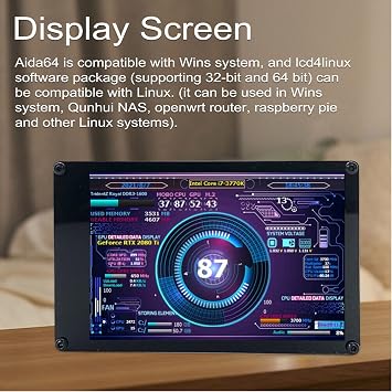 PC CPU HDD Data Monitor, 3.5in Computer Temperature Display with Holder, Live Readouts GPU Internet Speed Weather Visual Theme Editor, USB Computer Temp Monitor for RasPi, for