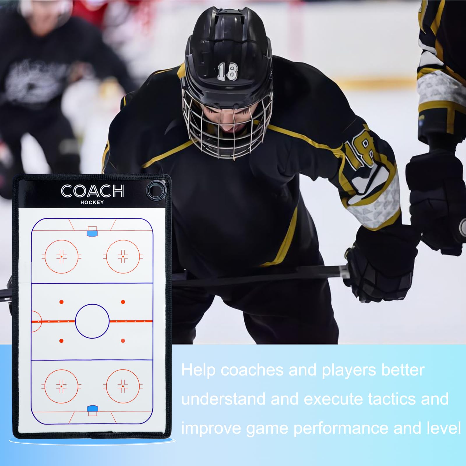 Tableau Tactique Magnétique Hockey – Pliable, Effaçable, Avec Marqueurs Et Pièces Magnétiques, 32,5x24 Cm – Pour Entraînement Et Matchs