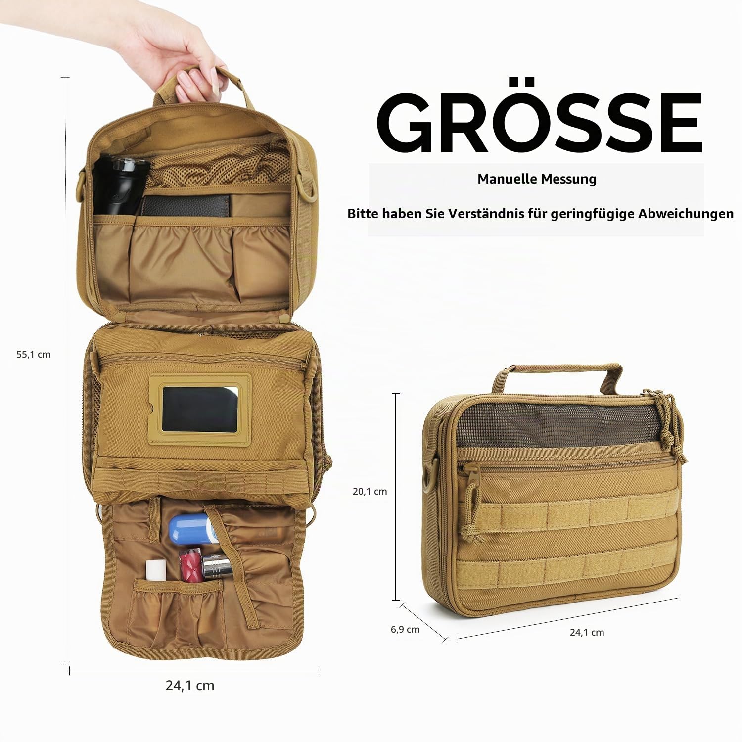 SMONT Taktischer Kulturbeutel für Herren, 24,1 cm, zum Aufhängen, Dopp Kit, Rasier-Hygiene-Tasche für Reisen, Badezimmer