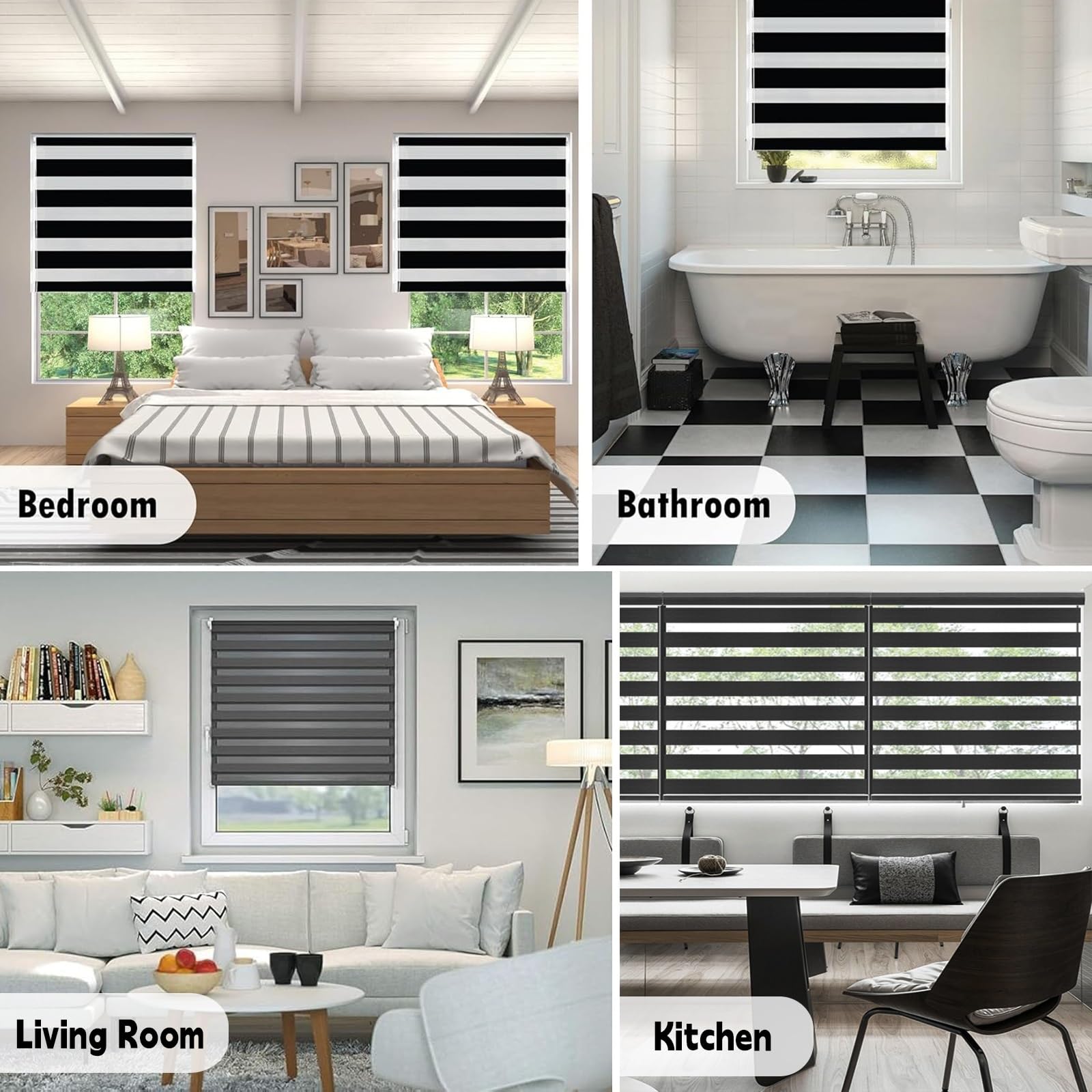 Doppelrollo Klemmfix Ohne Bohren 64 x 170 cm Blickdicht Oder Transparent, Ohne Bohren Möglich, Doppelrollo Wandmontage Duo Rollos für Fenster für Fenster Und Tür, Schwarz