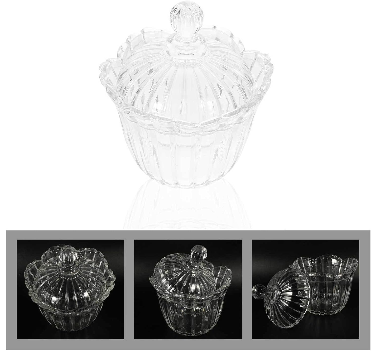 2pcs Glass Candy Holder with Lid, Large 18cm High Wide Mouth Glass Snack Storage Canisters for Dry Food Organization, Airtight Food Jars for Kitchen Pantry