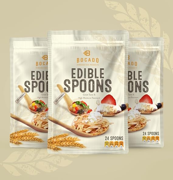 Edible Spoon Appetizer/Dessert Spoon, Baked, Vegan, Ready to Fill- Pleasant to eat. Ideal for Food Presentation. (Pack of 100)