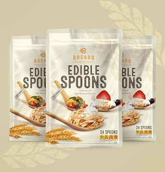 Edible Spoon Appetizer/Dessert Spoon, Baked, Vegan, Ready to Fill- Pleasant to eat. Ideal for Food Presentation. (Pack of 100)