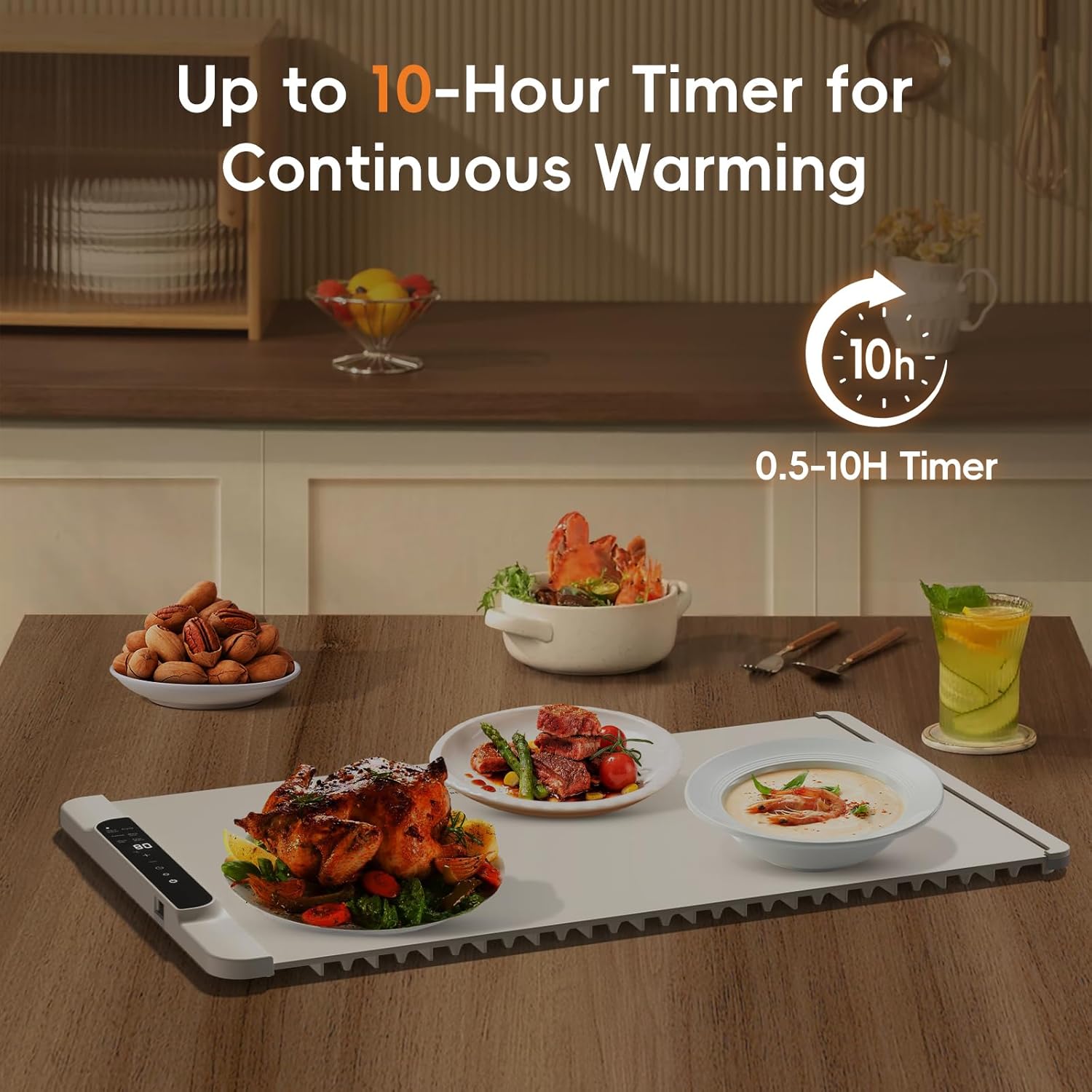 Food Warming Mat, 26'' x 15'' Electric Silicone Warming Tray with 11-Temp Control & Timer, Child Lock, Portable Food Warmer Mat for Buffets, Parties & Gatherings