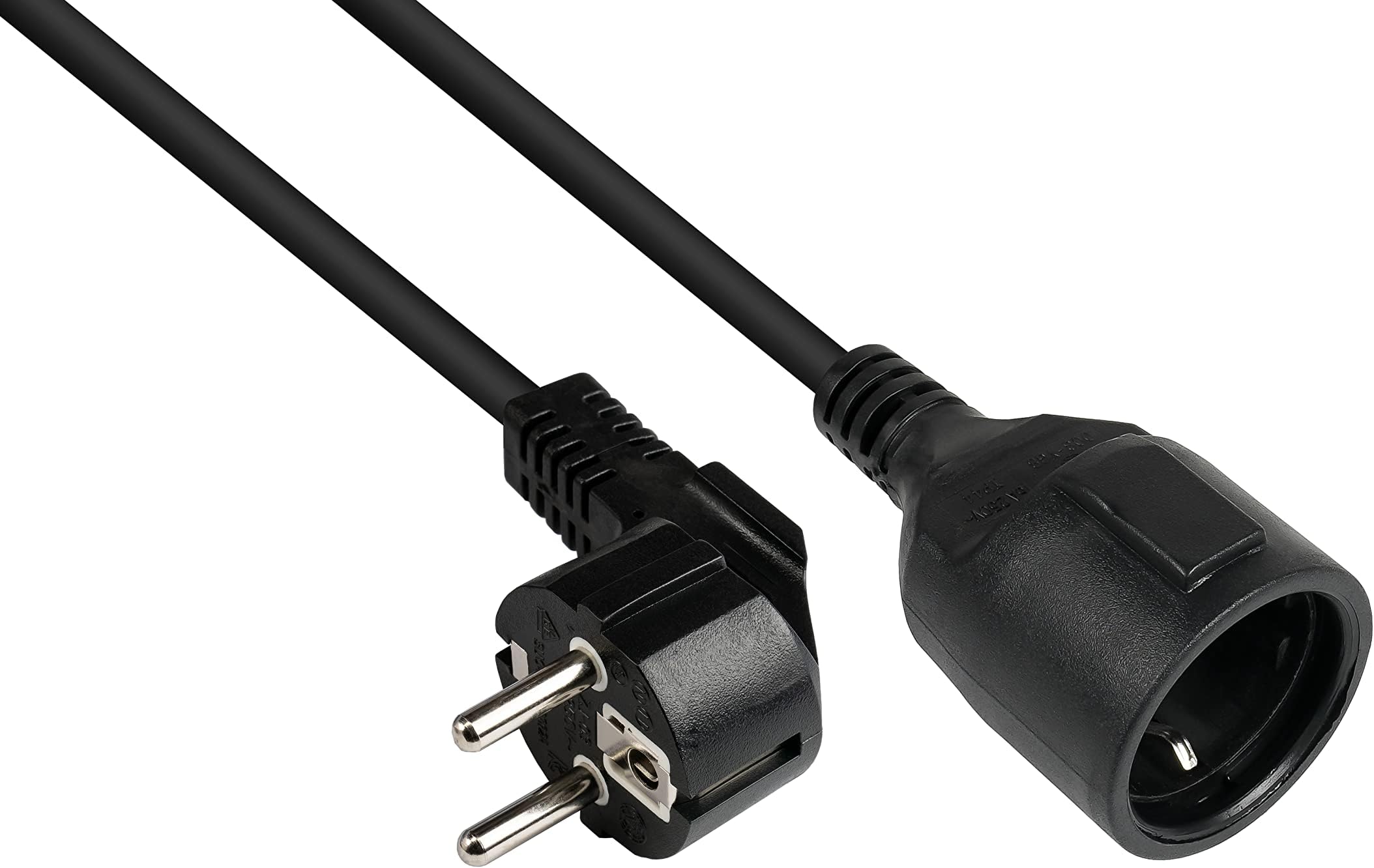Good Connections Power cable extension - 10 m - earthed contact plug type E + F (CEE 7/7, angled) to socket type F (CEE 7/3, straight) - copper conductor CU - 1.50 mm² - power cable extension - black