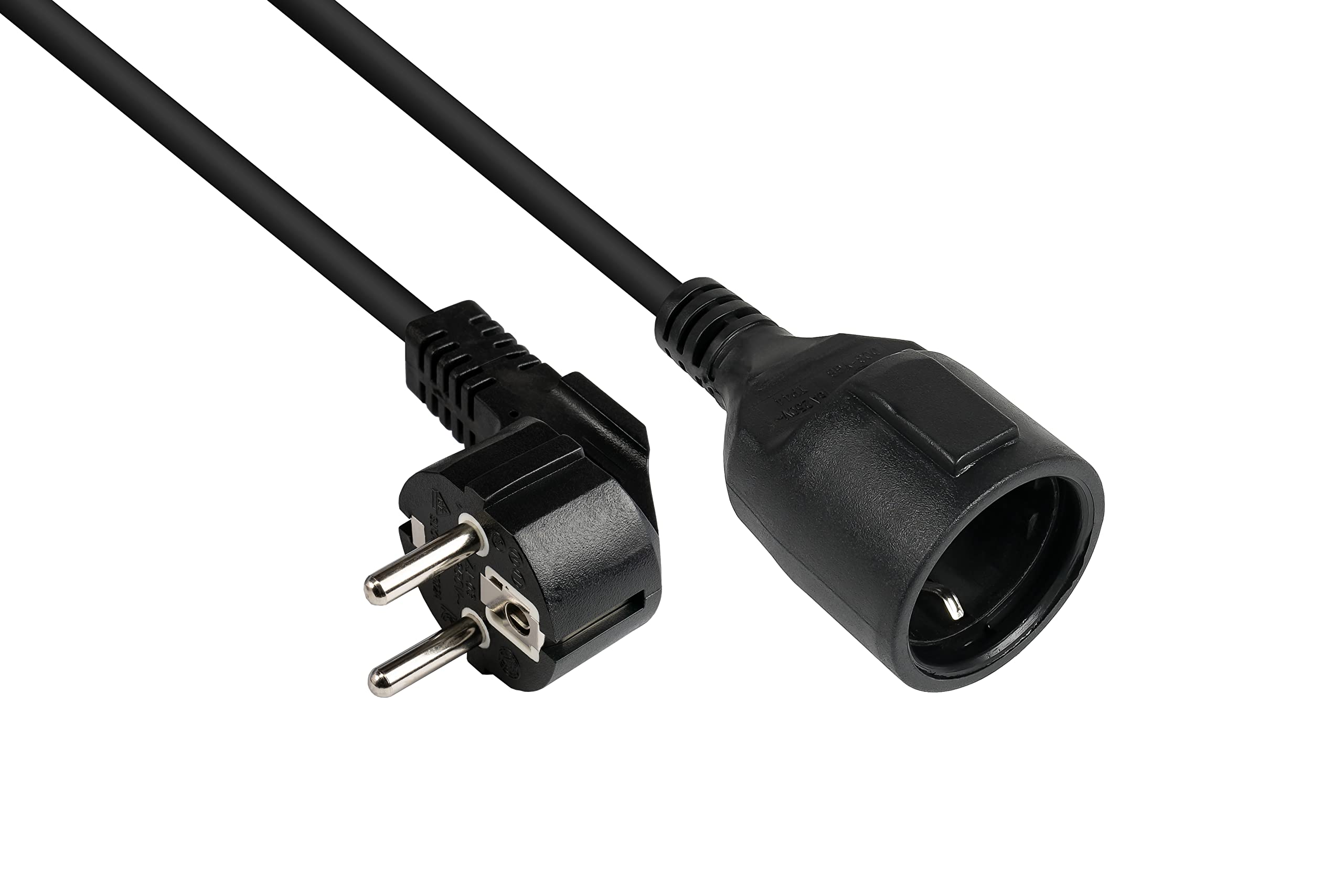 Good Connections Power cable extension - 10 m - earthed contact plug type E + F (CEE 7/7, angled) to socket type F (CEE 7/3, straight) - copper conductor CU - 1.50 mm² - power cable extension - black