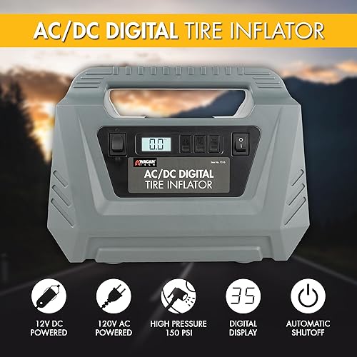 Miniatura 3 de Wagan EL7316 Pantalla digital Dual AC DC 120V 12V Compresor de aire Inflador de neumáticos, Compresor de aire portátil para bomba de neumáticos de