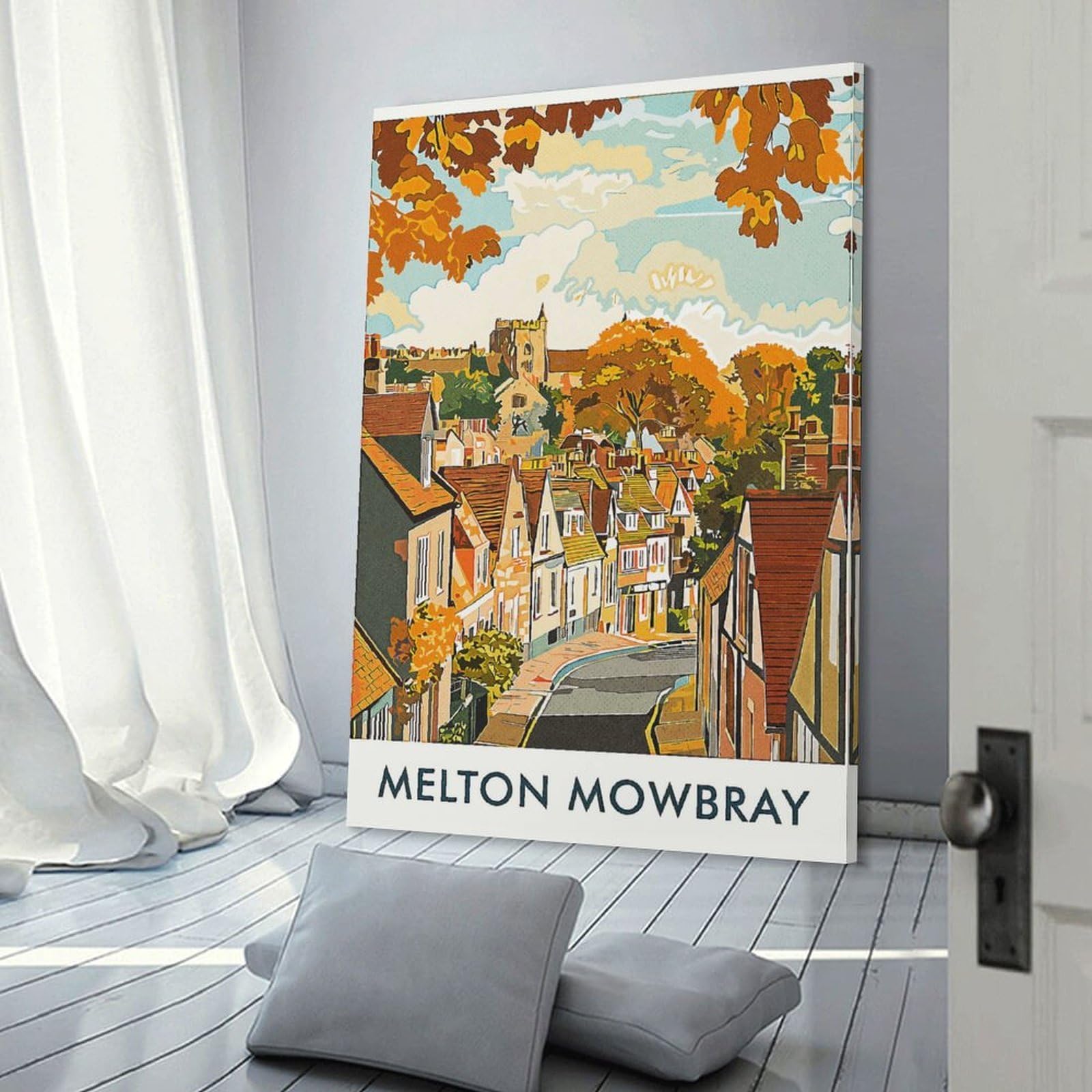 Junmoney Melton Mowbray Town Illustration Wall Picture Print 08x12inch(20x30cm), for Corridors, Hallways Or Apartment Entries, Wall Decor to Refresh Empty Corners