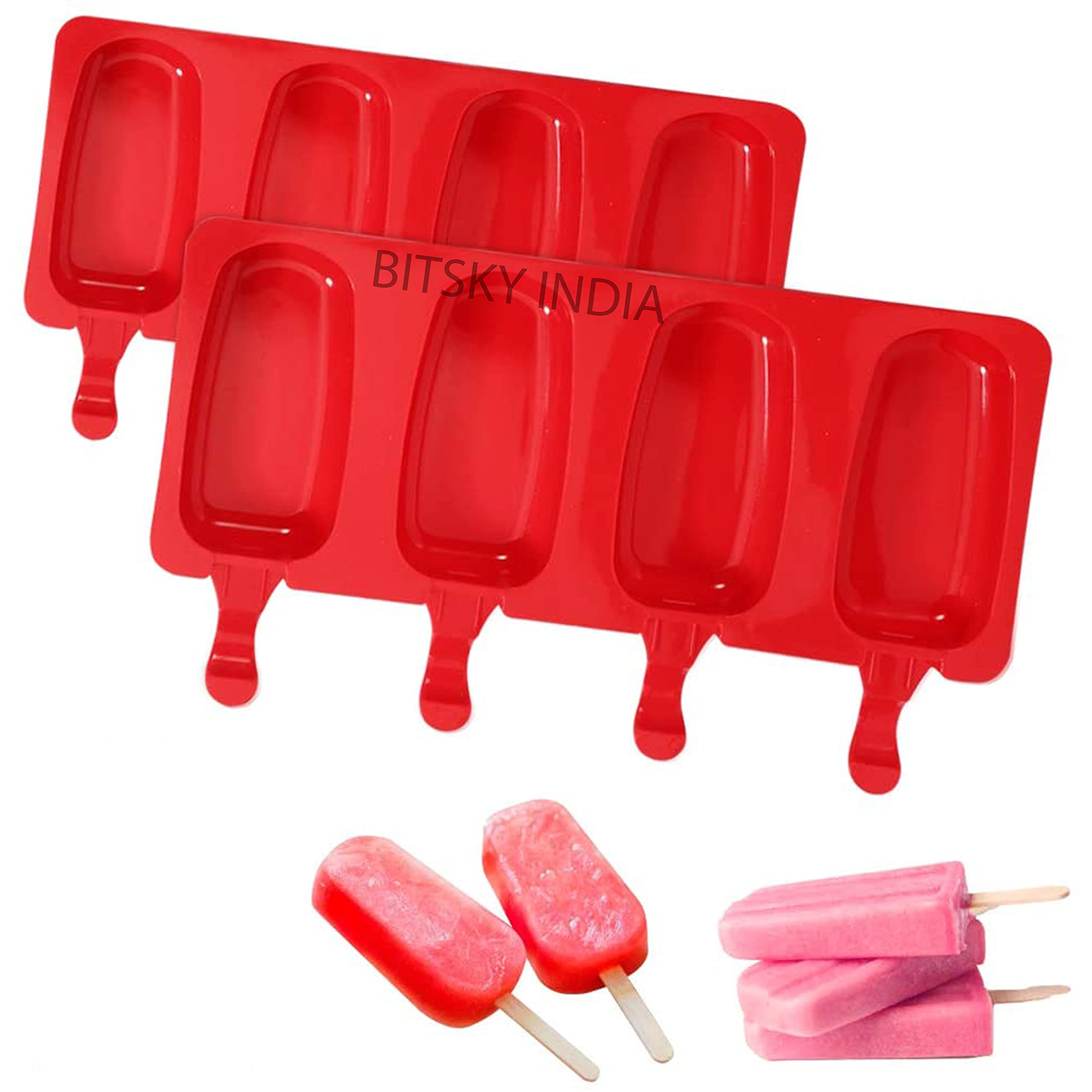 BITSKY INDIA 4 Cavity Popsicle Silicone Molds Ice Pop Molds Mini 4 Cavities Oval Homemade Cake Popsicle Maker (Pack of 2)