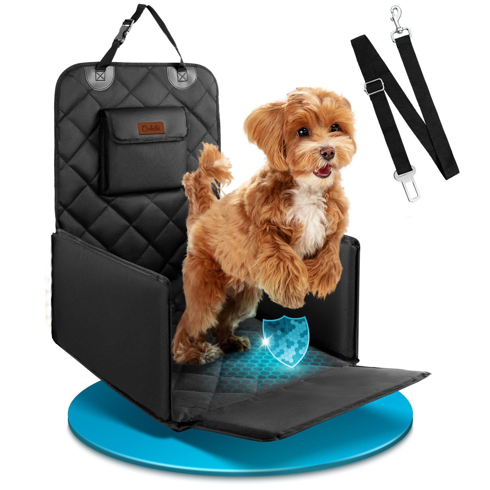 Cokiki Dog Car Seats for Small Dogs,Detachable Foldable Dog Booster Car Seat Under 28lbs, Pet Cat Car Seat Travel Bed with Adjustable Straps and Storage Pockets (Black)