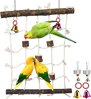 Parrot Climbing Ladder Toys,Bird Rope Wooden Ladder Swing Ladder Hanging Cage Perch Stand Chew Toys for Bird Parrot Conure Finch Cockatoo Budgie Lovebird Parakeets Cockatiels (H01)