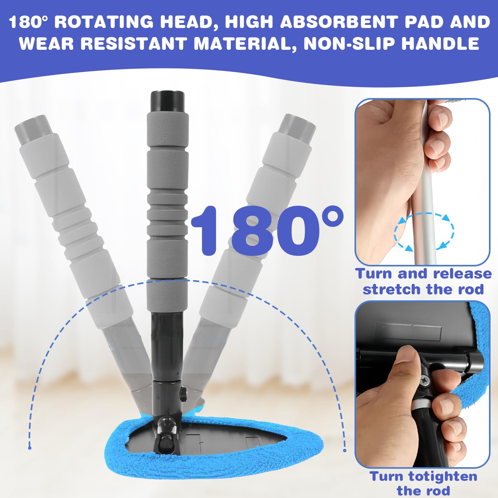 Ramenreiniger met uitschuifbare steel, 2-in-1 professionele raamwisser met een