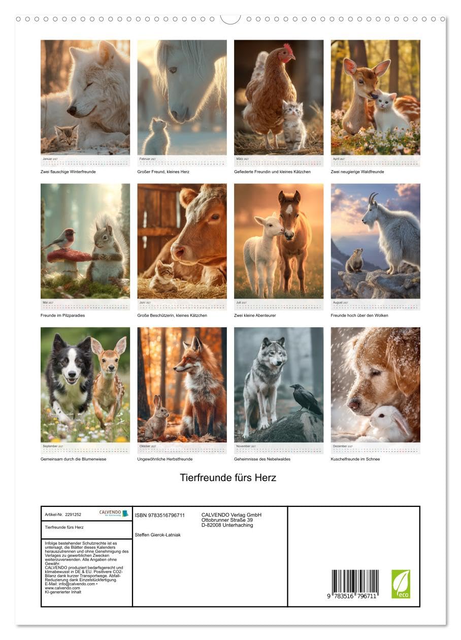 Tierfreunde fürs Herz (hochwertiger Premium Wandkalender 2027 DIN A2 hoch), Kunstdruck in Hochglanz: Dieser bezaubernde Tierkalender zeigt niedliche ... verschiedenen Tieren. (CALVENDO Tiere)