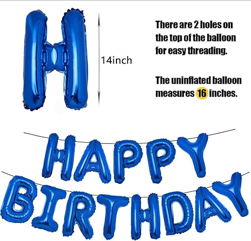 Miniatura 6 de Cartel de globo de feliz cumpleaños azul rey de 16 pulgadas, 13 letras con decoraciones inflables de papel de aluminio, suministros de fiesta unisex
