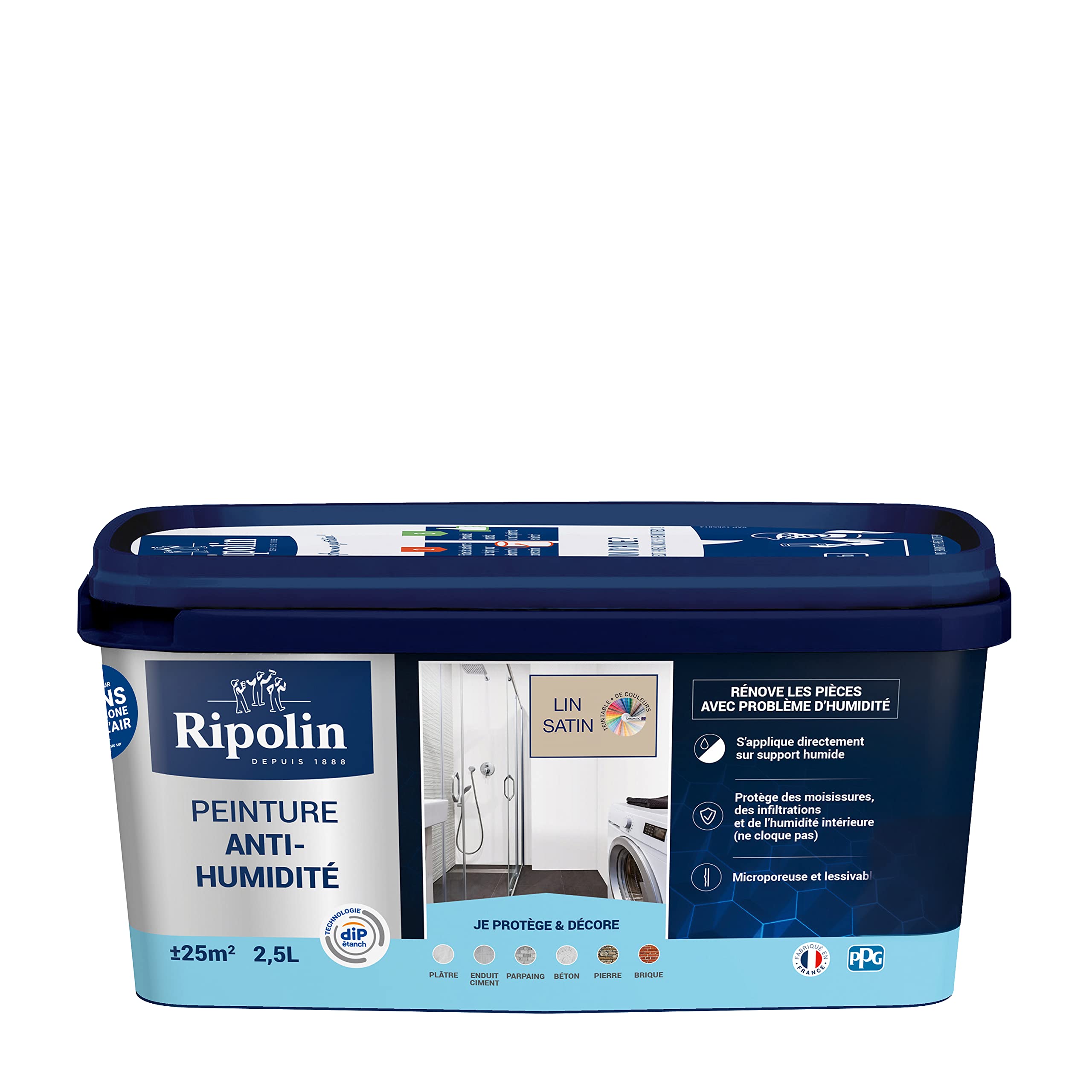 RIPOLIN Peinture Anti-Humidité Intérieur Protège des Moisissures Lin 2,5 L
