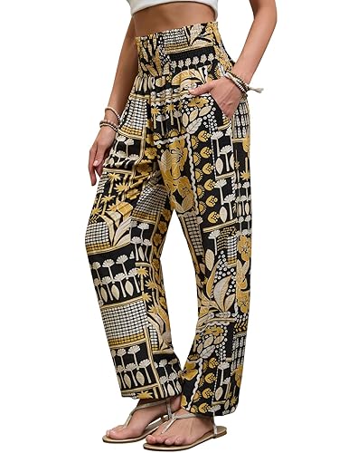 QIANXIZHAN Women's Harem Pants, Hippie Boho Pants High Waist Flowy