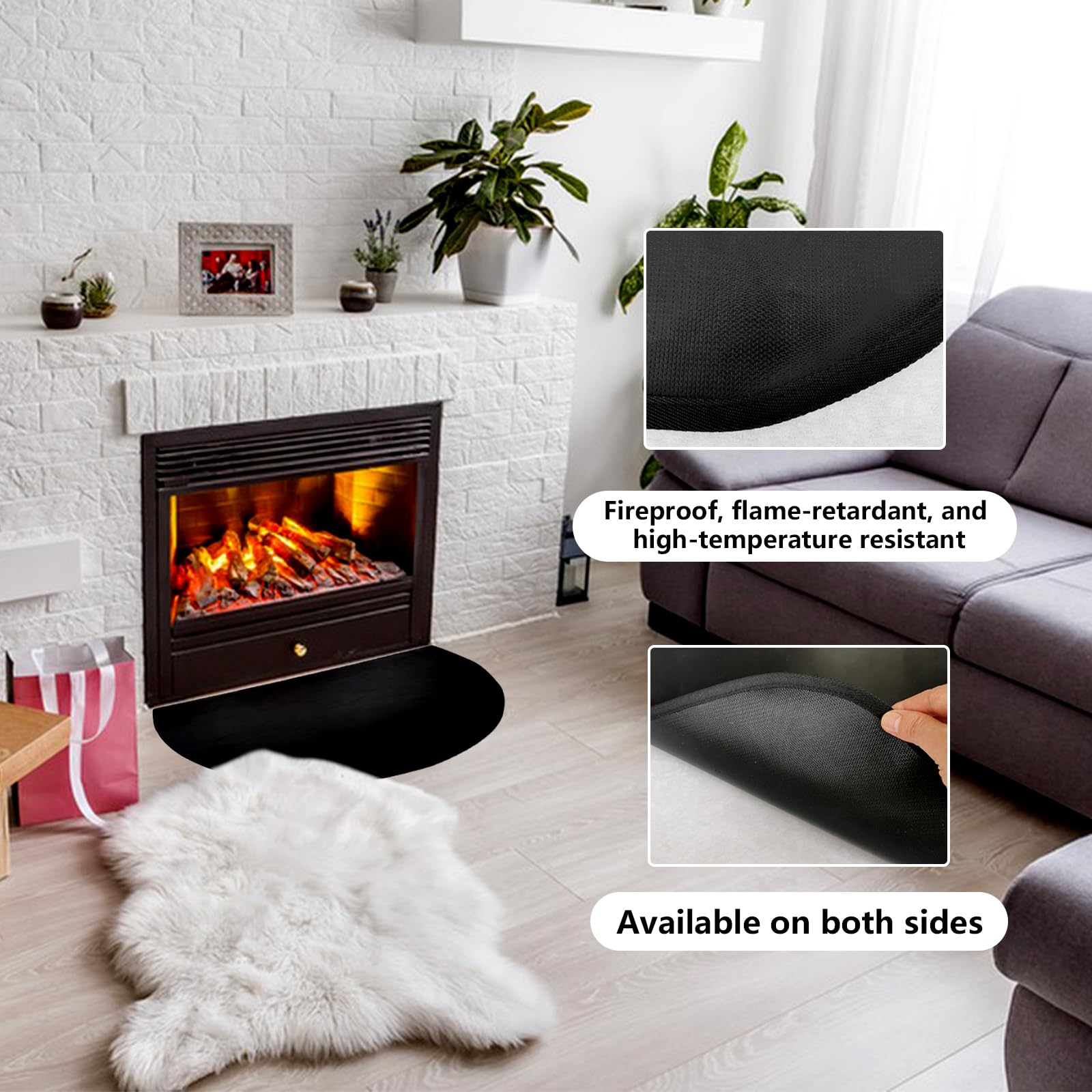 Tappetino Ignifugo Per Camino 122x76 Cm - In Fibra Di Vetro, Resistente Fino A 1000°C, Nero - Foto 4