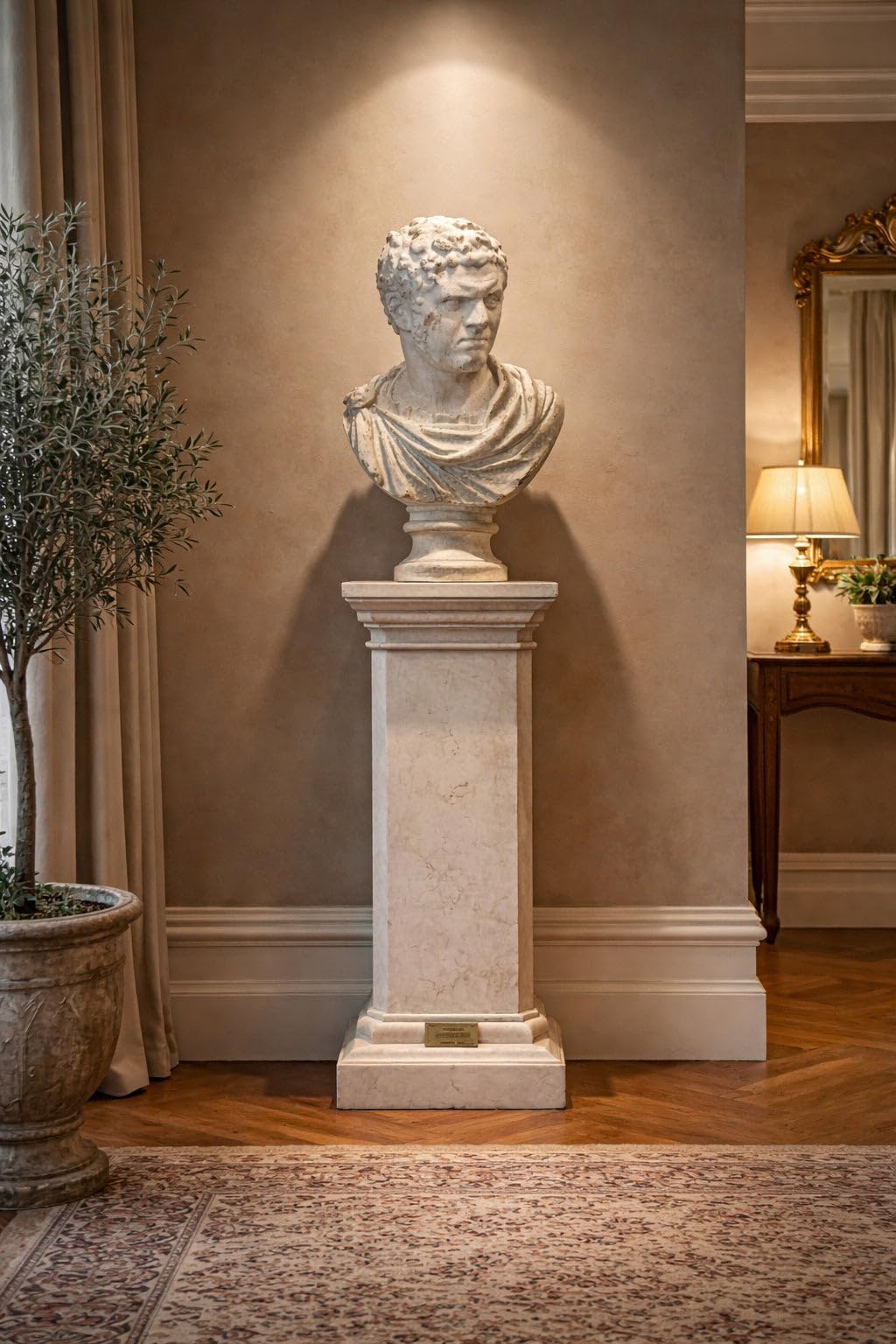 Keyhomestore - Busto decorativo romano, fabricado en resina resistente, altura 66 cm, diámetro 45 cm, ideal como adorno para muebles y estantes. Ideal para interior y exterior.