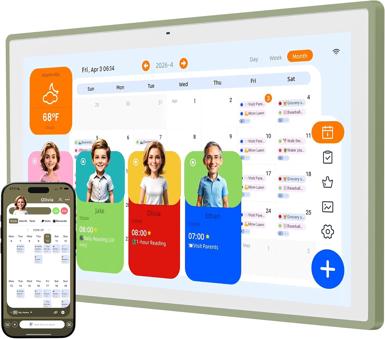 Digital Calendar, 15.6'' Smart Calendar Wall Touch Screen, No Subscription