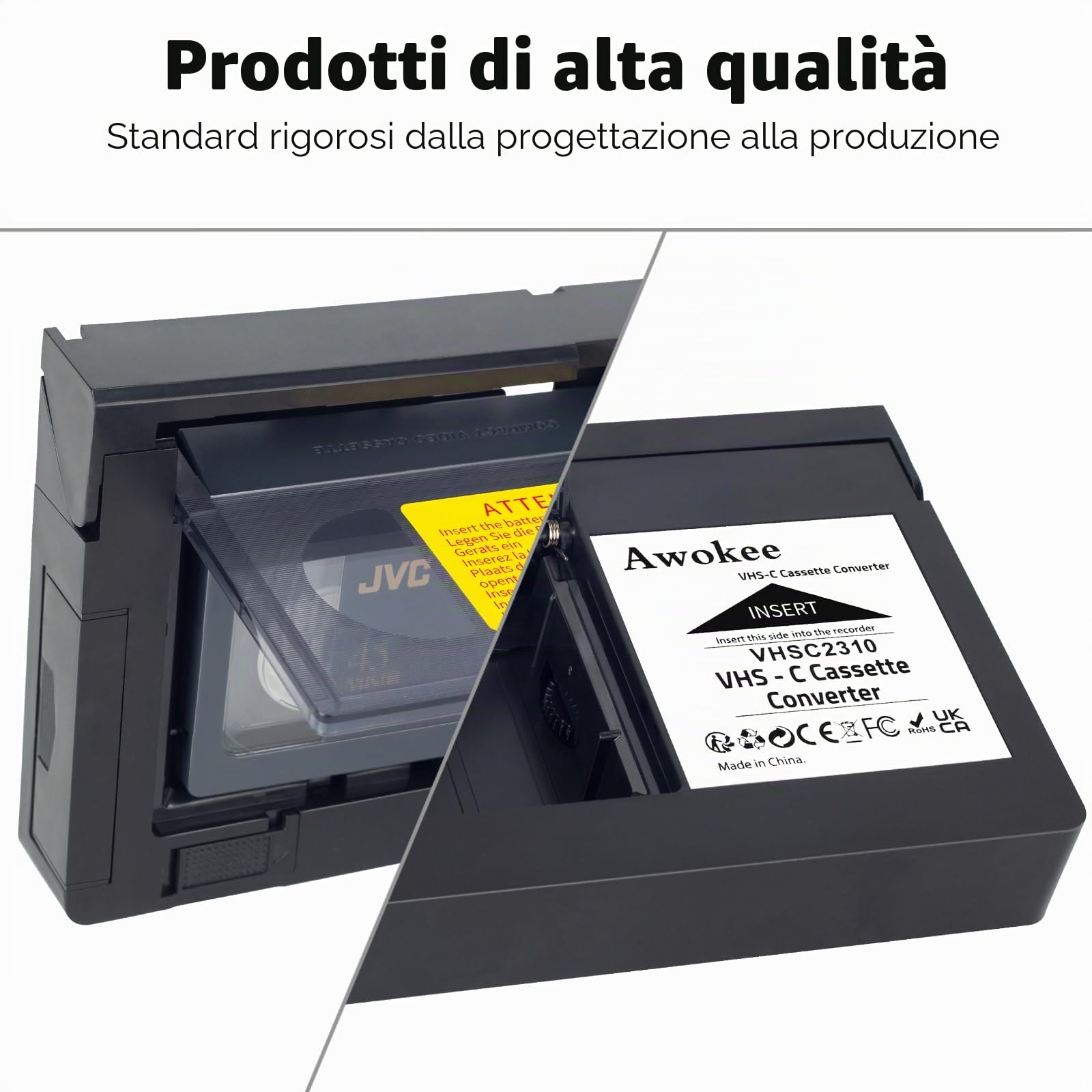 Adattatore per Cassette VHS-C Compatibile con videocamere VHS-C SVHS JVC RCA Panasonic convertitore di Cassette VHS motorizzato (Non Compatibile con 8mm / MiniDV / Hi8)