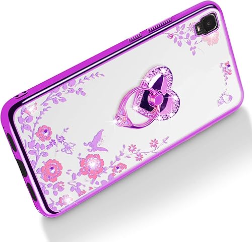 Miniatura 7 de B-wishy Funda para Alcatel TCL A3 A509DL para mujer, con purpurina de cristal, mariposa, corazón, floral, delgada, TPU de lujo, con soporte, correa