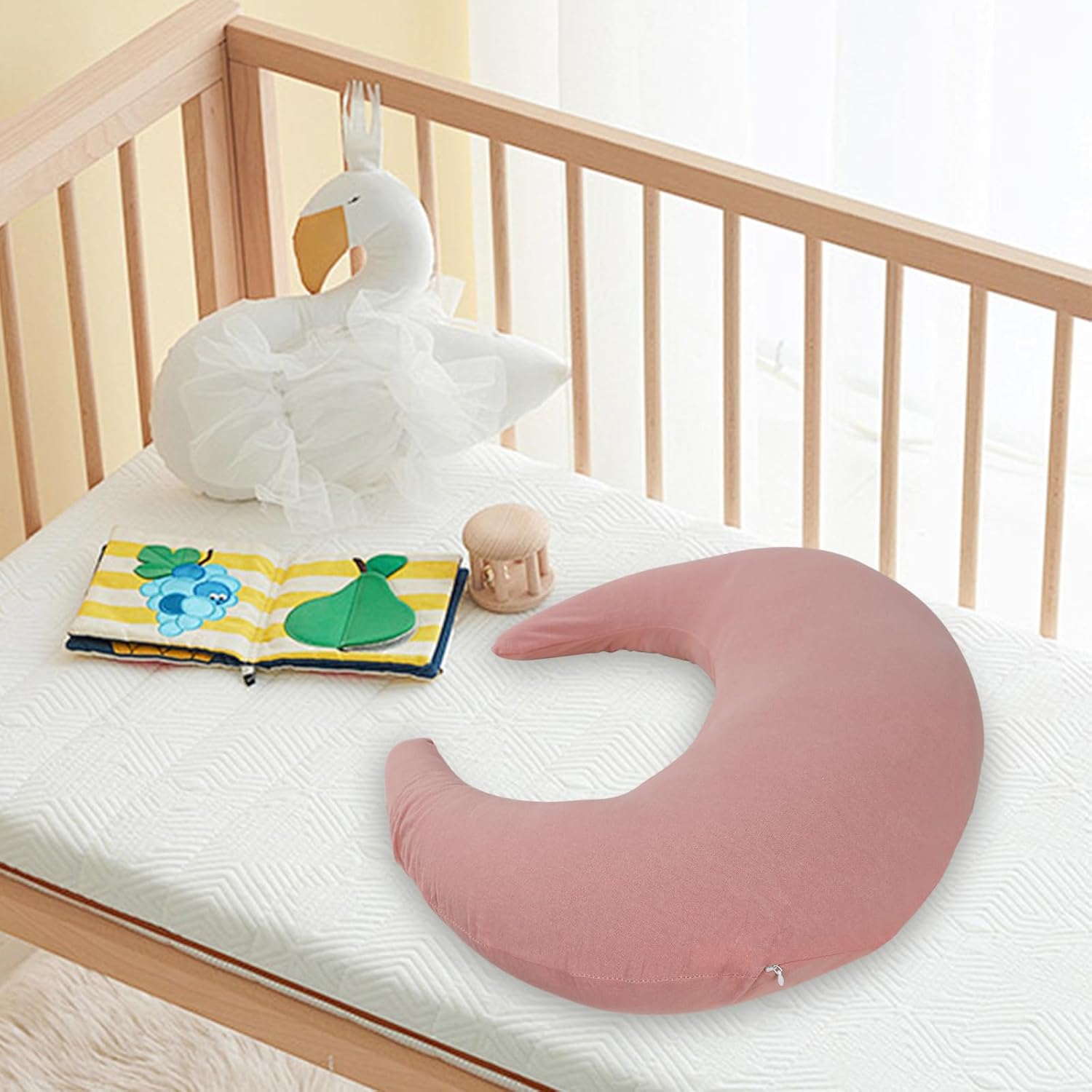 SWESEN Baby Nursing Pillow Cover, Pink Breastfeeding Pillow Covers, Removable Newborn Nursing Pillow Slipcove Case, Breathable & Comfortable (Only Cover)