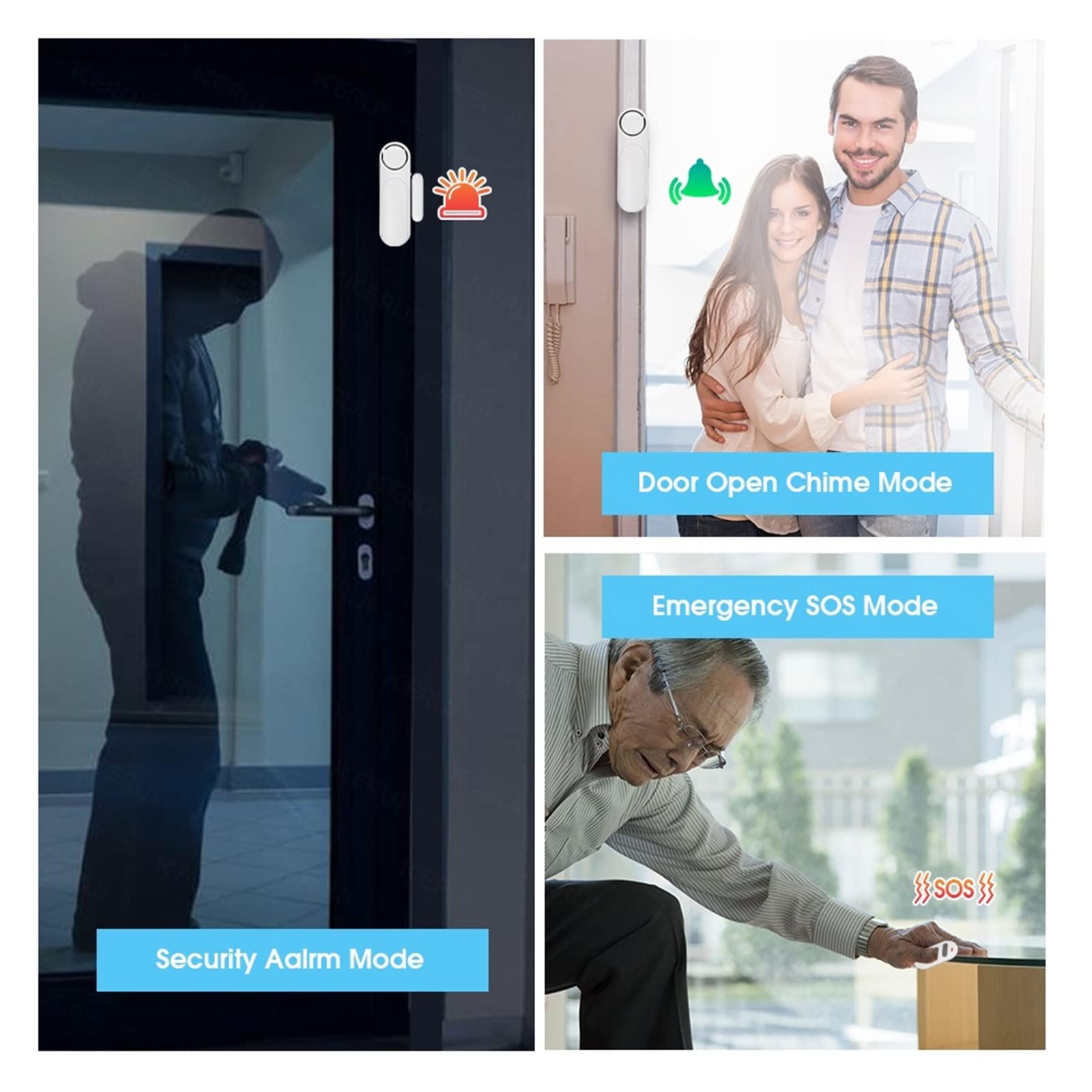 Sistema de Alarma, Alarma inalámbrica con Sensor de Puerta/Ventanas, 300 pies, 120dB, Control Remoto Inteligente antirrobo for niños, gabinete, Seguridad, en el hogar
