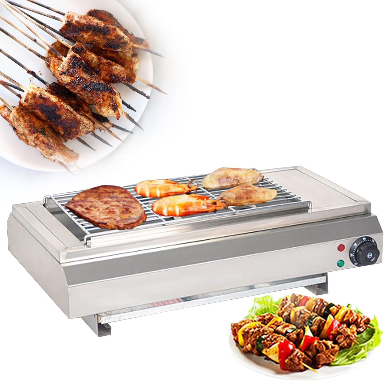 Smokeless Electric Grill, 3000W Healthy Grill, Adjustable Temperature, Drip Tray, Chrome Grill and Stainless Steel Heating Element (Jpx D060)