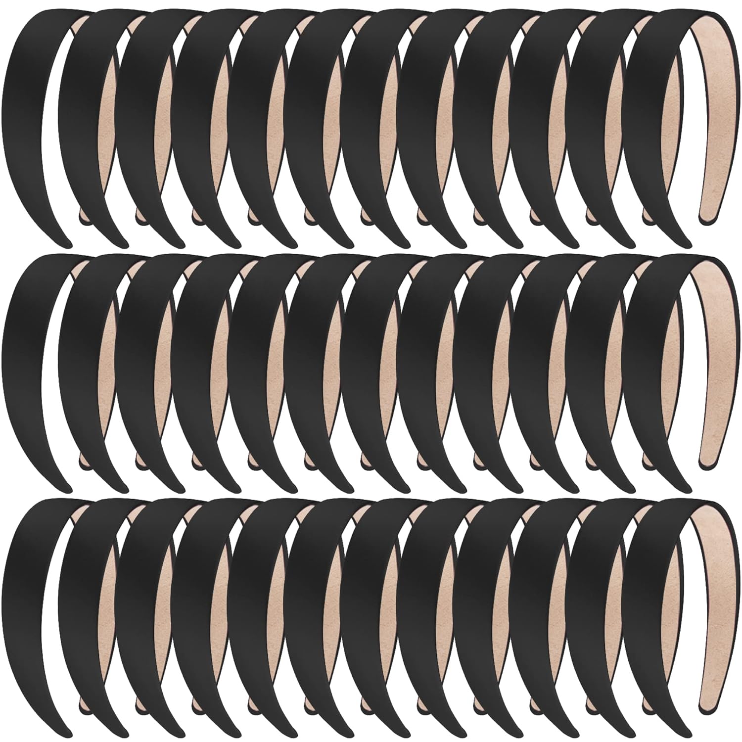 SIQUK 36 Pieces Satin Headbands for Women Black Hair Headband 1 Inch Wide Non-slip Headbands DIY Headband
