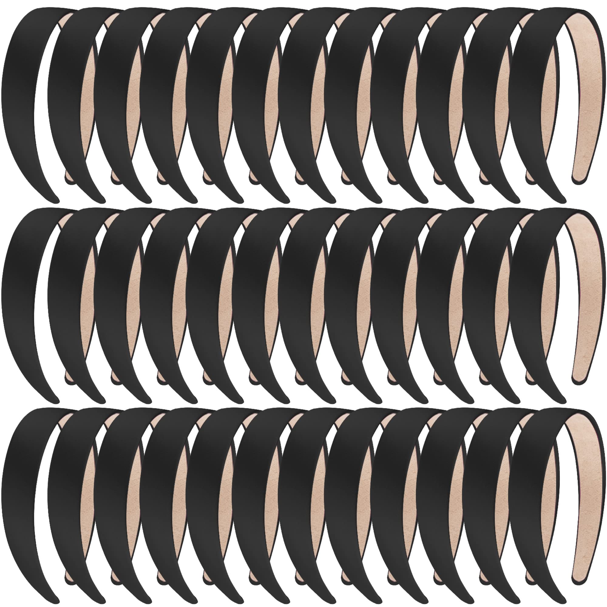 SIQUK 36 Pieces Satin Headbands for Women Black Hair Headband 1 Inch Wide Non-slip Headbands DIY Headband