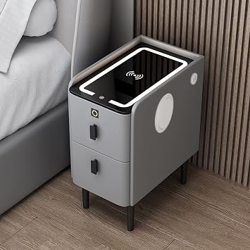 Smart bedside table with wireless charging, minimalist bedside table with wireless stereo, practical bedside table with tricolor lamp, fingerprint lock, usb interface, suitable for bedroom  Color L