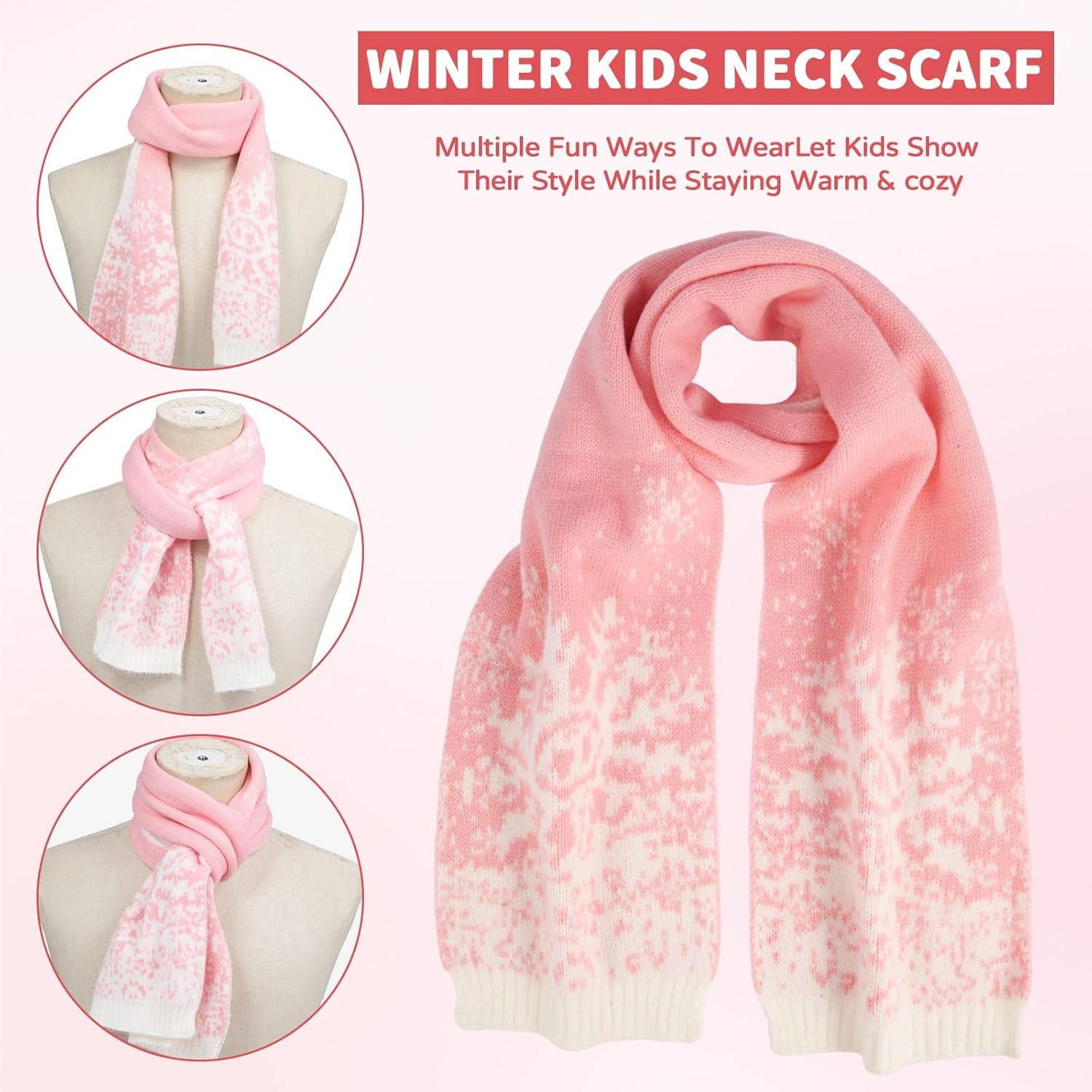 Kids Winter Hat Gloves Scarf Set: Girls Boys Beanie With Pom Knit Neck Warmer Gaiter Mittens Fleece Lined Sets (One Size) - Image 4