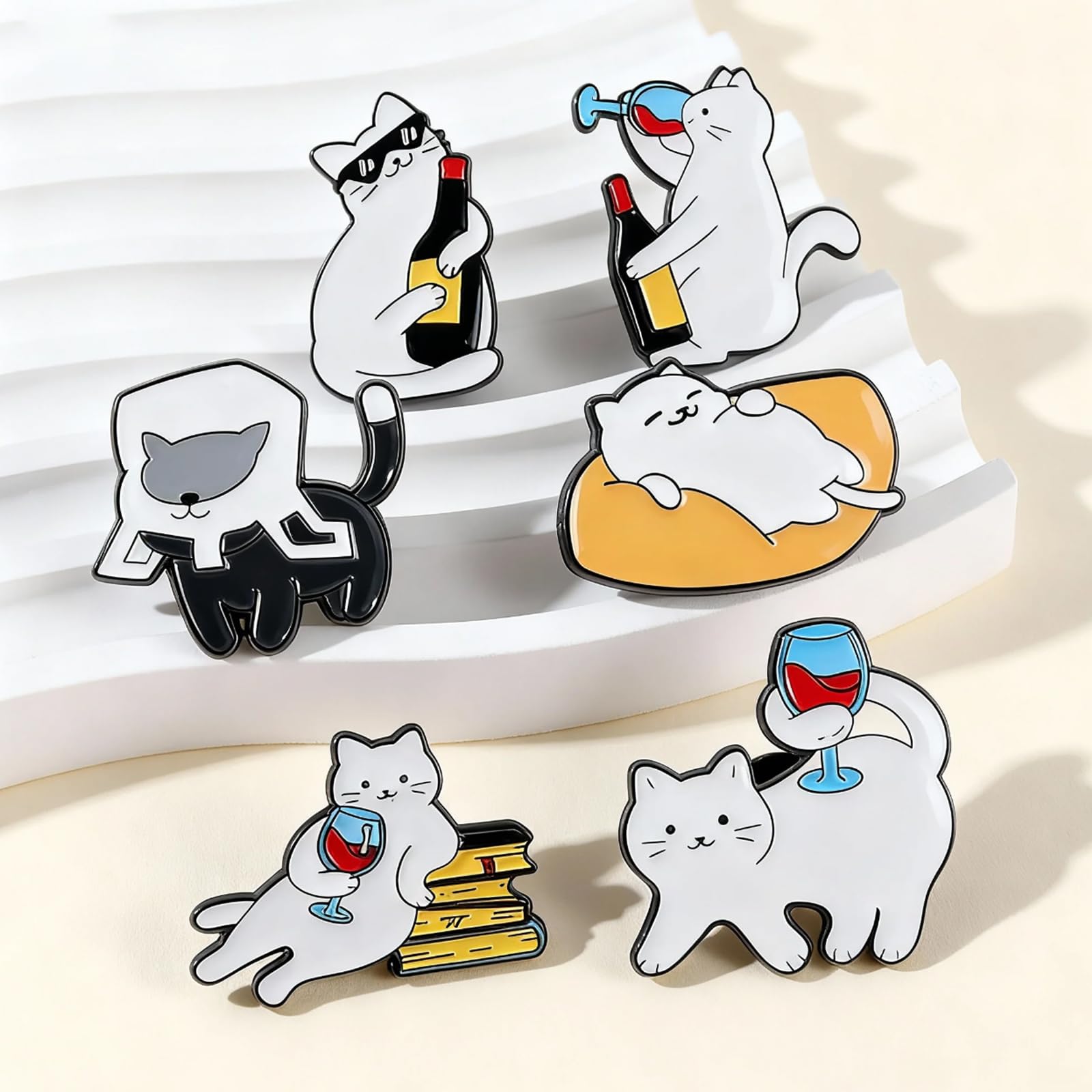6 Stück Pins Anstecker,Katzen Emaille Anstecknadeln Pins Tier Brosche Niedliche Cartoon Katze Abzeichen für Hemd,Abzeichen,Tasche,Revers,Schmuck,Zubehör,Geschenk