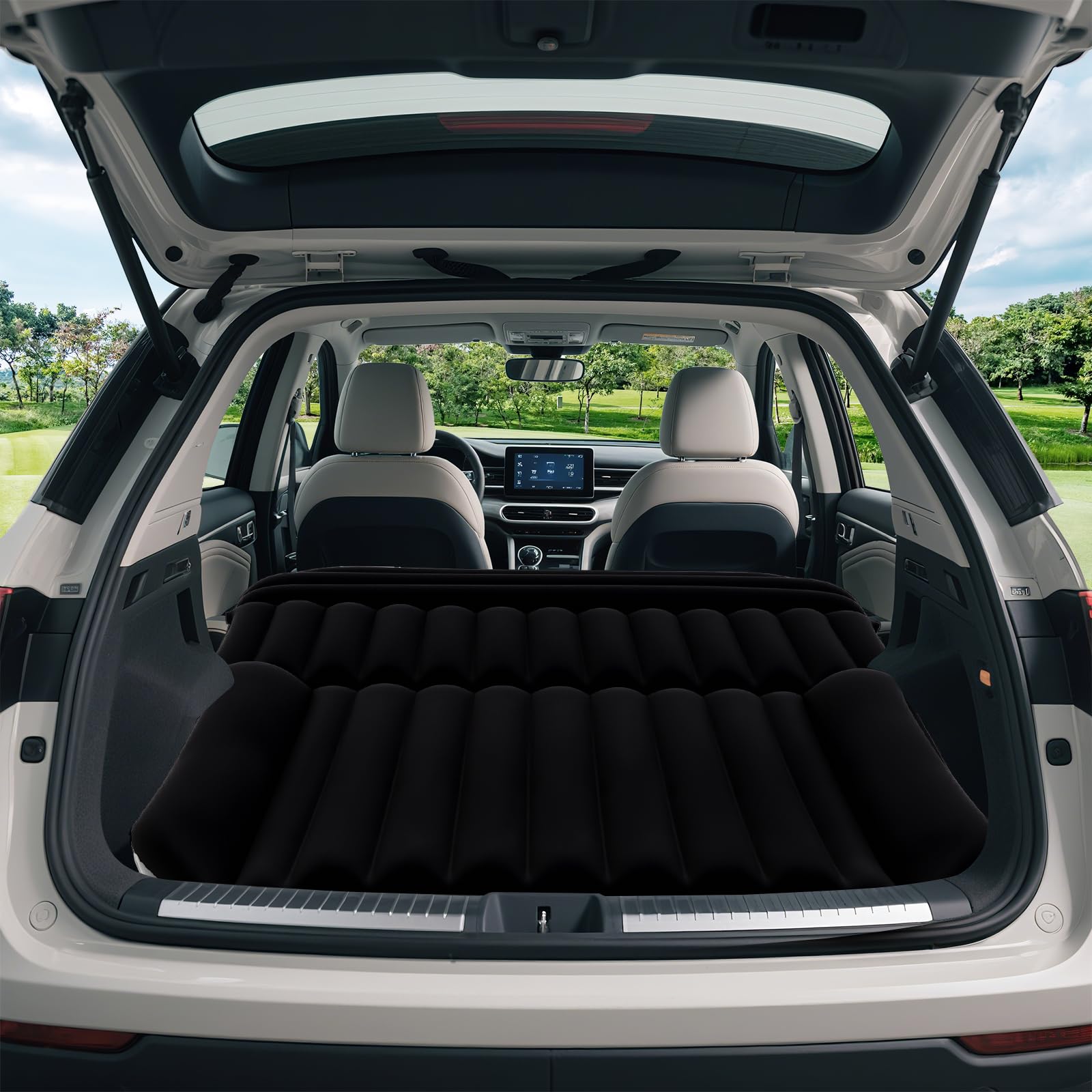 COSTWAY Colchón Hinchable 190 x 130 cm, Colchón de Aire para Camping en Coche, Cama de Aire con Bomba de Aire, Doble Cara de Flocado y Bolsa de Transporte para Camiones (Negro)