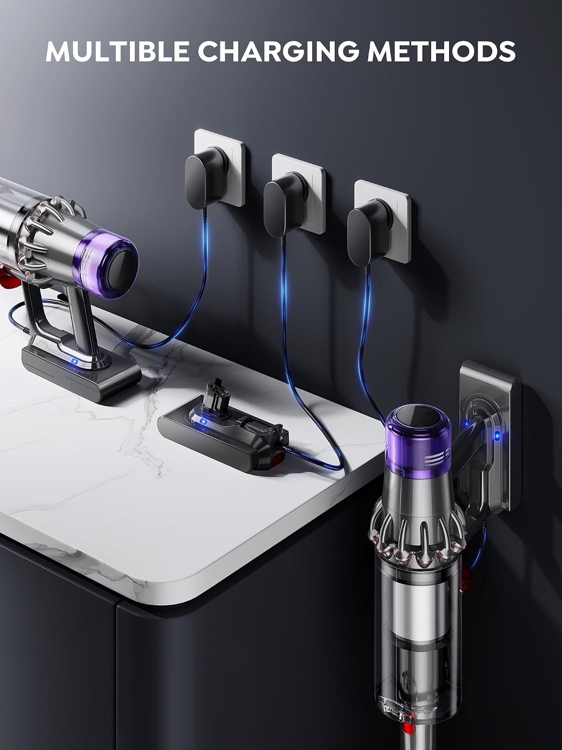 Various methods for charging the Dyson V11/V15 vacuum with the replacement battery