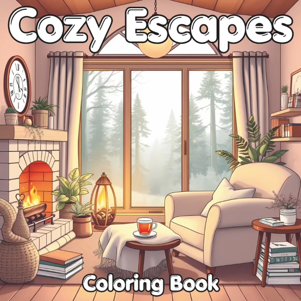 Cozy Escapes: 50 Cozy Scenes to Color: Cabins, Reading Nooks, Fireplaces & Peaceful Nature for Relaxation and Stress Relief