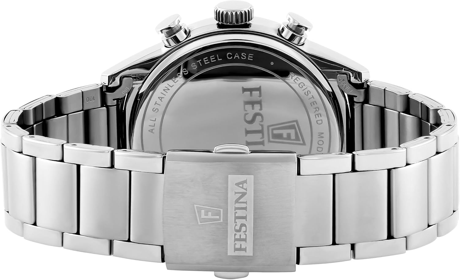 Atrás view del reloj Festina F20343/7 que muestra la parte trasera de la caja y el cierre